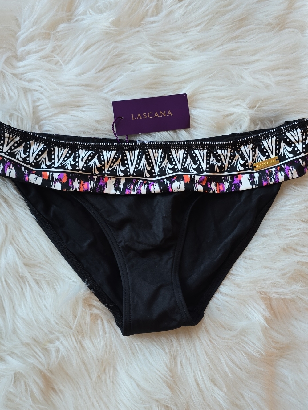 Lascana Black Printed Waistband Bikini Bottom Size 6